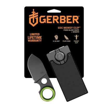 Gerber Gear GDC Money Clip with Pocket Knife - Fixed Blade Knife and Case - EDC Gear and Equipment Stocking Stuffers - Stainless Steel